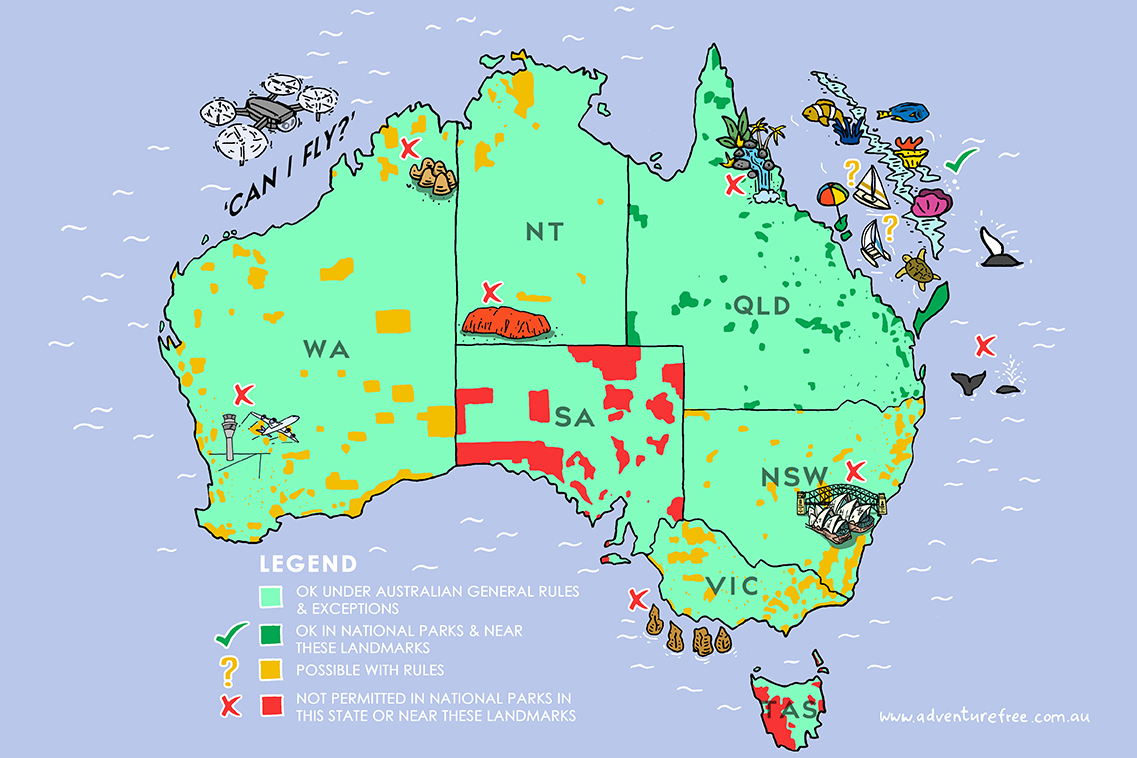 Map of places to fly your drone while travelling around Australia